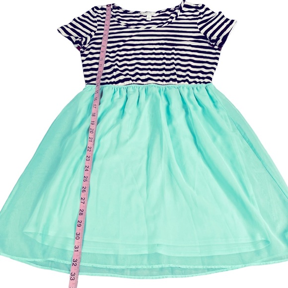 Charming Charlie size small teal mini dress with black & white striped top EUC - Picture 9 of 11